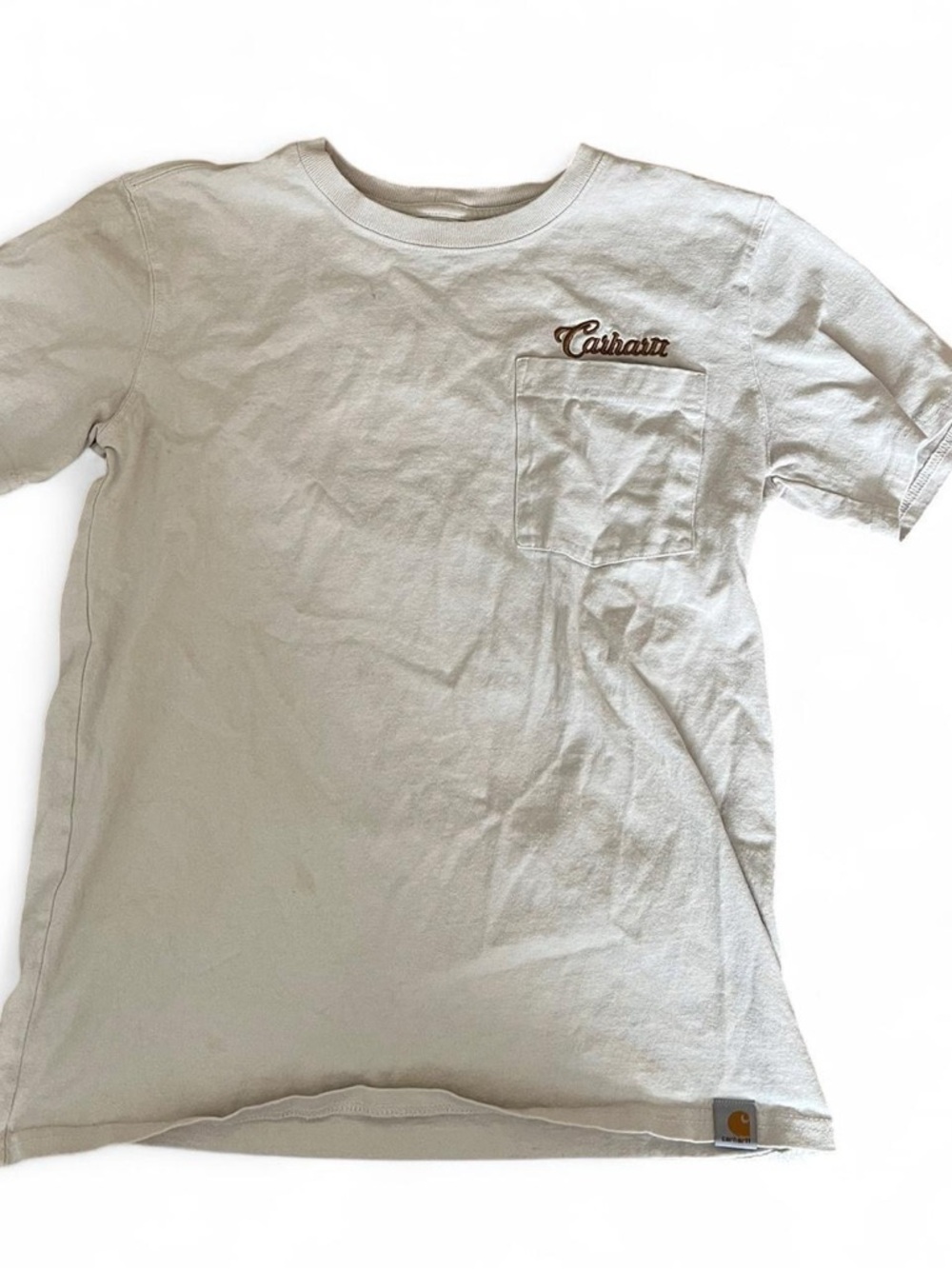 Carhartt Light Beige Short-Sleeve Pocket Tee with Brown Logo